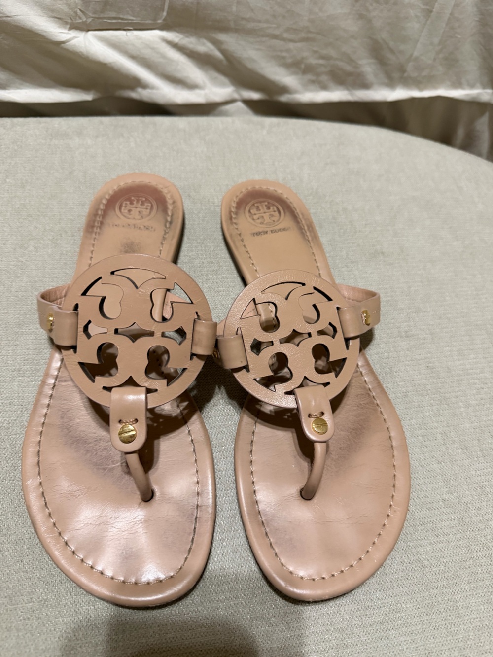 Tory Burch Blush Leather Logo Thong Sandals